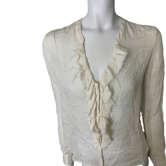L'agence long sleeve silk blouse white button up ruffle chest XS - Picture 1 of 8